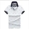 New Mens Printed Polos White Cotton Short Sleeve Camisas Stand Collar Male Shirt in stock