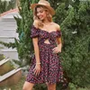 Mulheres Verão Duas Maneiras de Vestir Vestido Casual Impressão Floral Verão Mulheres Dress Mid-Lengthless Strapless Manga Curta Vestido Cottagecore 210712