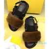 2021 Fox päls tofflor Slides skor Furry Fuffly Slipper Flip Flops Sandals Sliders Sandal Sommarskor Kvinnor US4-11 Niupi