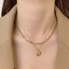 Pendant Necklaces Stainless Steel Fashion Vintage Multi-layer Coin Chain Choker Necklace For Women Gold Color Portrait