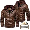 Mäns Läderjacka Höst Vinter Hooded Fur Lined Coat Man Tjock Bomber Jacka med Hood Plus Size Vintage Coat Men Jackor 210603