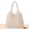 Portable Reusable Grocery Bags Handmade Fruit Vegetable Bag Washable Cotton Rope Mesh String Organizer Shopping Handbag Long Handle Net Tote