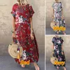 ZANZEA 2021 Mode Zomer Beach Drwomen's Gedrukte Sundrcasual Korte Mouw Maxi Vestidos Vrouwelijke Bloemen Robe Oversized X0529