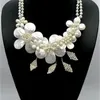 Beautiful Natural FW Pearl Flower Necklace White MOP Shell Bridal Wedding Jewelry