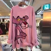 Wiosna Koreański Sweter Cartoon Damskie Loopard Round Neck Casual Pullover Knitting Tops Z006 211018