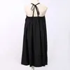 Summer Woman Solid Black Long Maxi Skirt Elastic Waist Pleated Infinite Skirt Convertible Lady Loose Casual Suspender Skirt 1388 210315