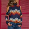 Kadın Hoodies Tişörtü Patlama Modelleri Sonbahar Yüksek Yaka Off-omuz Uzun Kollu Geometrik Baskı Bayanlar Örme Tops