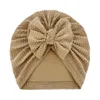 Solid Ribbed Velvet Baby Vinter Hat Bow Topknot Nyfödda Mössor Sweet Tuban Headwrraps Boys Tjejer Hårtillbehör