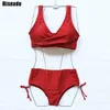 Riseado Sexy Bikini Push Up Swimwear Feminino Maiôs Biquínis Mujer Cintura Alta Biquíni com Cordão Fato de Banho Verão 210611