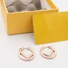 Europe America Fashion Style Lady Women Gold Silver Rose Color Hardware Engraved Letter Hollow Out Circle Hooped Earrings306H