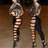 Femmes Pantalons Leggings Élastique Creux Out Ripped Gothique Push Up Cross Strap Party Club Slim Noir Sexy 210925