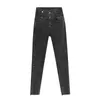 elastic waist three-breasted jeans woman high women skinny fashion korean denim Pencil Pants stretch jean plus size 210809