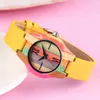 Candy Yellow Bunte Holz Top Luxus Frauen Kleid Einzigartige Bambus Uhr Quarz Armbanduhren für Mädchen Weibliche Einfache Uhr