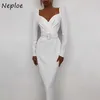 NEPLOE Square Collar Sexy Clavicle Exposed Sukienka Kobiety Wysoka Talia Hip Skinny Vestidos Temperament Solidna szata Wiosna 2021 Nowy Y0823