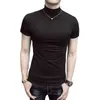 Été Hommes À Manches Courtes Col Roulé Slim Fit T-shirt Mâle Solide Noir Blanc T-shirts Chemises Amoureux T-shirt 210629