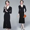 Designer de mode Femmes Automne Hiver Élégant Pull Robe Femme Tricoté Parti Robe Lady Noir Casual Midi Robes Robes 210525