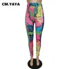 Cm.yaya Paisley Drukuj wysokiej talii Bodycon Pencil Spodnie dla kobiet Streetwear legging Fashion Active Skinny Spodnie 210915