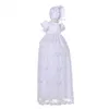 Baby Girl Batening Vestido Branco Batismo Infantil Vestidos Com Chapéu Nascido Primeiro Aniversário Outfits Boutique Roupas 6m 9m 210615