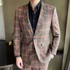 Men's Suits & Blazers ( Jacket+Vest+Pants ) 2021Fashion Boutique Mens Plaid Formal Business Suit 3 Piece Set High-end Casual Wedding Dress