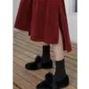 Grande taille automne hiver jupe en velours côtelé femmes Vintage vin rouge Midi jupes longues femme élastique taille haute une ligne jupe plissée 210310
