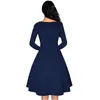 Missjoy Plus Size Mulheres Vintage Retro Manga Comprida Cocktail Potta Dot Impresso Botão Patchwork Midi Party Dress 210304