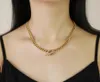 Vintage Beauty Link Chain For Women Classic OT Buckle Stainless Steel Necklace Fashion Short Thick Clavicle Unisex Party Jewelry Gifts Gold