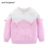 Mudkingdom bebê menina cardigan suéter outono Bonito Pompon Kids Malhando Outwear 210615