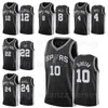 Ekran Baskılı Basketbol Patty Mills Jersey 8 Keldon Johnson 3 Rudy Gay 22 Jakob Poeltl 25 Bitti Edition Siyah Beyaz Gri