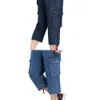 Shorts jeans masculinos calções de verão 2020 multi lateral bolso casual bermudas macho em linha reta longa dentada azul denim solto cargas shorts homens c0222