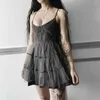 Altgirl Dark Gothic Elegant Dress 여성이 Emo Alt 빈티지 메쉬 패치 워크 레이스 최대 허리 드레스 Y2K 하라주쿠 몰 고스 파티 211029