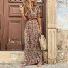 Vestidos casuales Puimentiua 2021 verano playa Maxi vestido mujeres Floral estampado Boho largo cuello en V Split Sexy fiesta bata Mujer