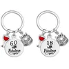 Porte-clés en acier inoxydable numéro créatif 60 gâteau verre à vin porte-clés pendentif fête d'anniversaire cadeau porte-clés