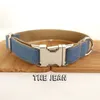 Glorious Kek Denim Jeans Dog Collars Personlig justerbar husdjurstraktion Set Collar Leash halsband för små stora S Y200515