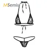 2PCS Women Bikini Swimsuits Koronki Wyglądaj przez Sheer Halterneck Mini Micro Bikini Bra Top z Gstring Thongs Biesty 3853561