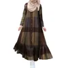 Muslimsk hijabklänning Kvinnor Plus Size Hösttryckt Klänning Retro Kvinnor Solklänning Långärmad Ruffle Vestidos Kvinnlig Knapp Maxi Robe 210712