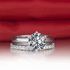 Luxury Brand 1.5 CT Lab Diamond Weeding Solid 925 Silver Wedding Set för Women Band Smycken Staplable Rings