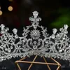 Barock Luxury Crystal Flowers Bridal Tiaras CZ Crowns Pagant Diadem Veil Tiara Headband Wedding Hair Tillbehör 210707