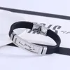 Men Wristband Black Silicone Mesh Chain Carved Letters Animal Stainless Charm Steel Bracelet Fashion Casual Bangle Jewelry