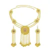 Pendientes Collar de oro Metal Flor Collares Conjuntos Para Mujeres Crystal Long Tassel Arab Thailand Jewelry