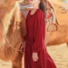 Boho вечерние платья для женщины красный квадратный воротник Тонкий талия BodyCon с длинным рукавом осень старинная длинная вечеринка 210603