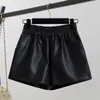 Deat Autumn Women Style Fashion Loose A-Line Office Lady Wide Leg High Taille Leather Shorts RC615 210709