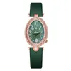 Saatı Kadın Oval Yeşil Moda Saatler Lüks Rhinestone Bayanlar Hediye Saati Relogio Feminino Için Deri Kuvars