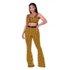 Arrival Summer Women Sets Clothes Plaid Spaghetti Strap Crop Top High Waist Flare Leg Pants Sexy Club 2 Pieces Outfits 210525