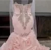 Allık pembe Mermaid Gelinlik 2021 Sevgiliye Boncuk Aplikler Artı Boyutu Gelinlik Gelinlikler Vestidos de novia