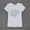 En Çok Satan T Gömlek Kadın Yaz Kısa Kollu Kadınsı Moda Seksi Dudak Kristal T-Shirt O Boyun Yumuşak Pamuk Bayanlar Tee Gömlek Y19060601