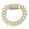 Bracelet en chaîne à maillons cubains pour hommes, 15mm de largeur, 5A, baguette glacée, cz, couleur or, bijoux hiphop, 210609250Z