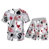 Ujwi 3D impresso poker jogos de manga curta tracksuit casual calça calça hip hop top playing cartas harajuku zipper pulôver