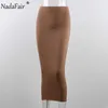 Nadafair High Waist Maxi Pencil Woman Skirts Sexy BodyCon Slim Brown Black Street Party Nitgt Club Long Skirt Y0824