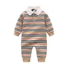 New Hot Sell Newborn babykläder Långärmad designer Footies Cotton babybyxor rande Spädbarnskläder Newborn jumpsuits