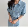 Casual Dresses Denim Summer Women's Lapel Koreansk stil Elegant Bodycon Backless Long Vestidos 2021